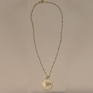 Oak & Ivy Boutique Gold Tone Necklace W/ White Bling Eye Pendant 17.75-21" NEW